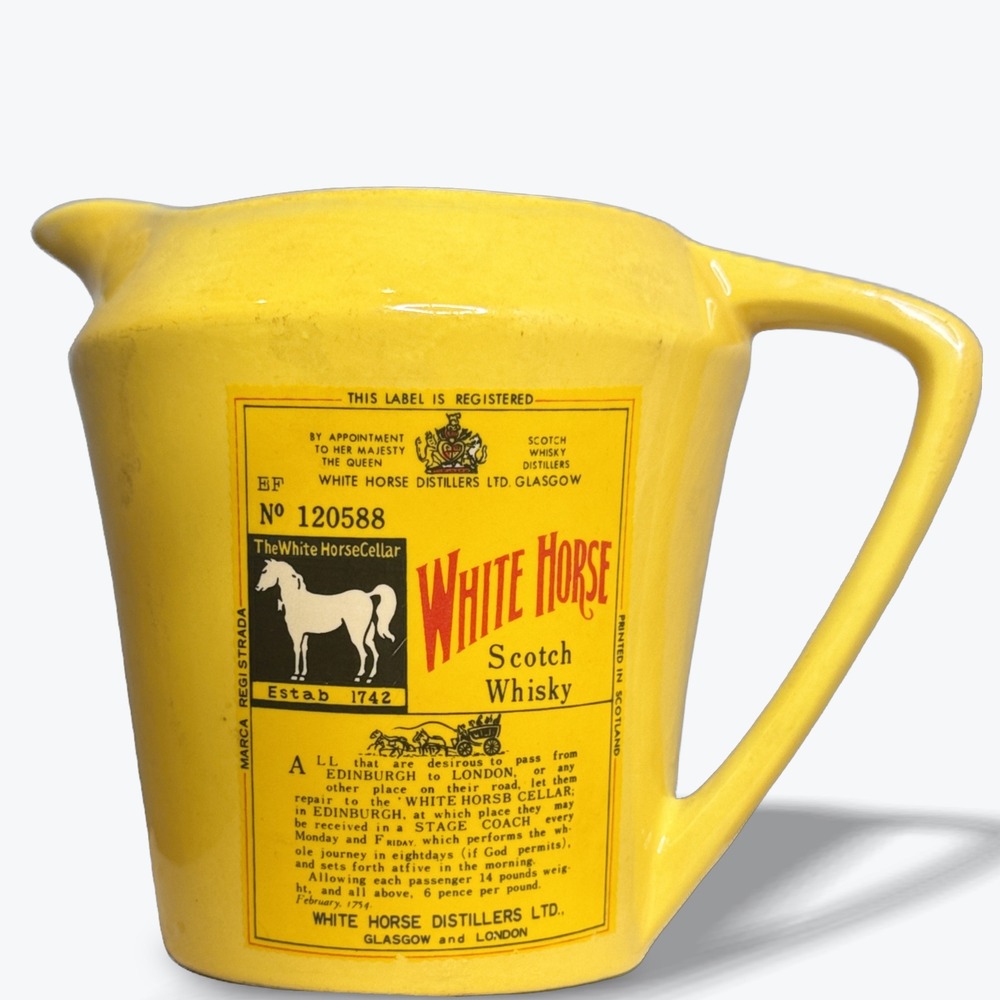 Vintage White Horse Scotch Whisky Pitcher Creamer‎ MUG Barware 1742 Mid Century